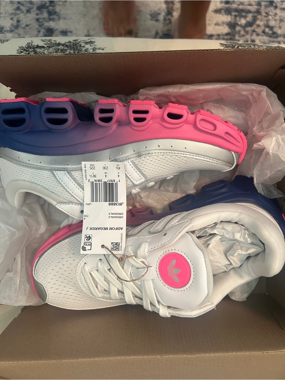 adidas Kids White Sneakers with Pink and Blue Gradient Sole